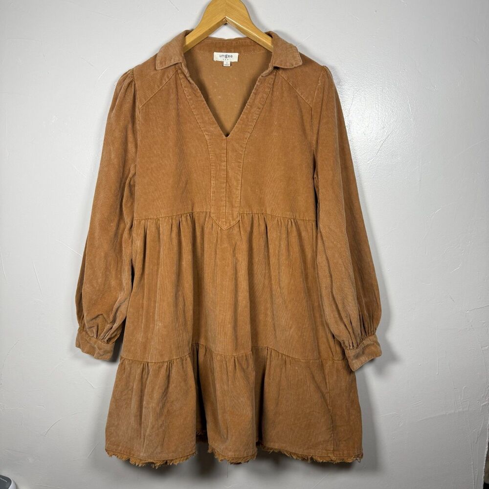 Umgee Brown Corduroy Dress Knee Length Size Small Style B8205